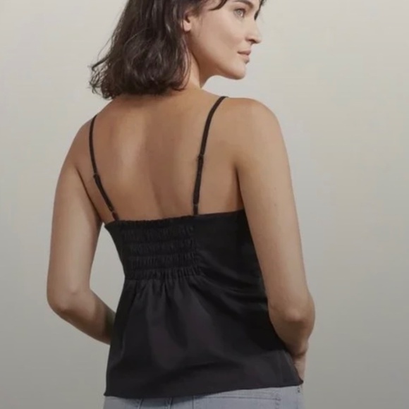 Elizabeth and James V Neck Gathered Peplum Cami Tank Top Adjustable Black XL - Picture 2 of 5